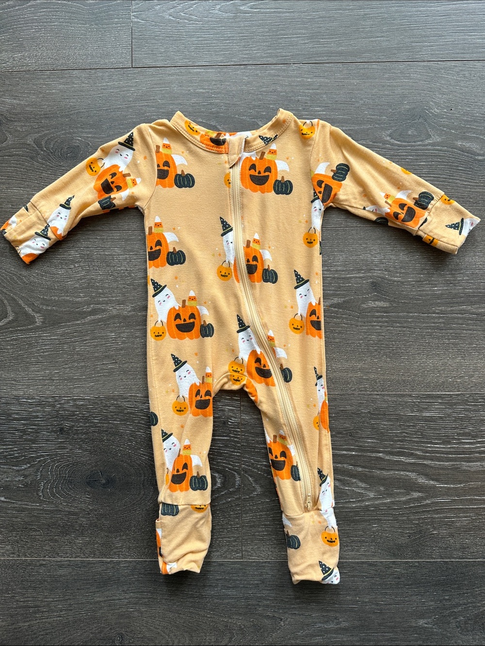 Spearmint LOVE Halloween pumpkin ghost zip up romper